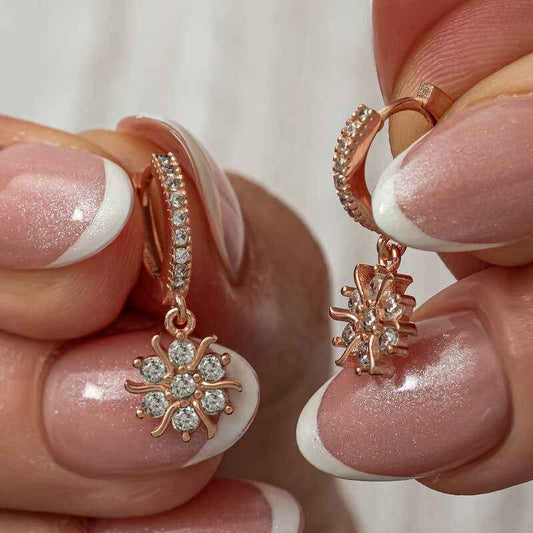Rose Plated Sun Dangle Women's Silver Earrings