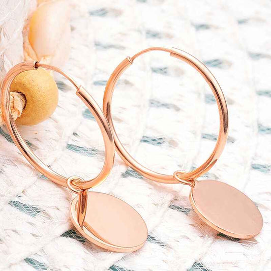 Rose Plated Dangling Hoop Women's Silver Earrings