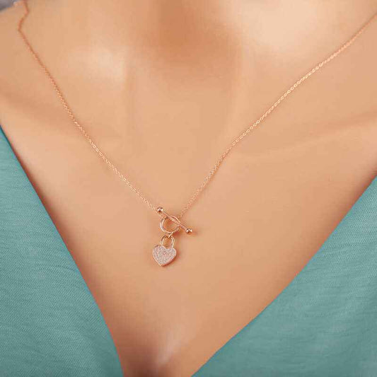 Rose Plated Pendant Heart Women's Silver Necklace