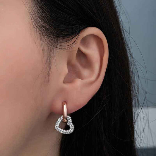 Rose Plated Dangling Heart Women's Silver Earrings