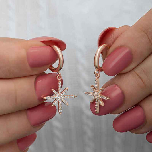 Rose Plated Pendant North Star Women's Silver Earrings