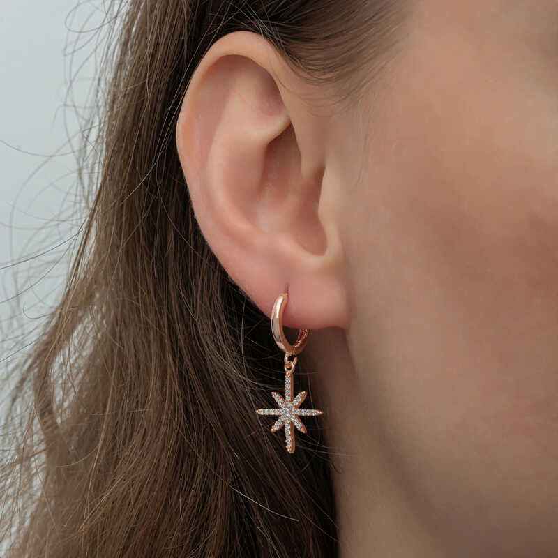 Rose Plated Pendant North Star Women's Silver Earrings