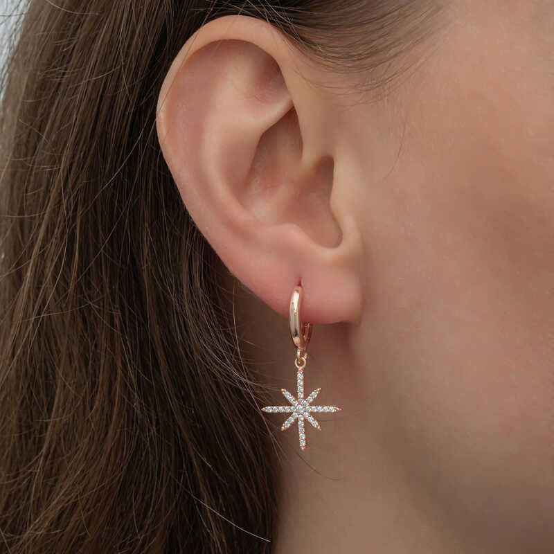 Rose Plated Pendant North Star Women's Silver Earrings