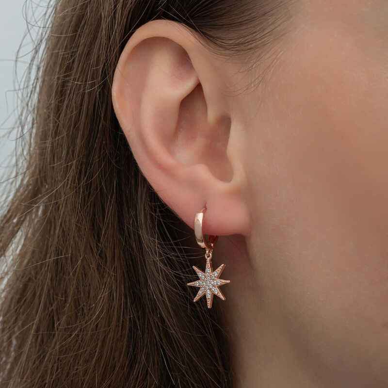 Rose Plated Pendant North Star Women's Silver Earrings