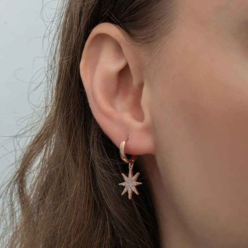 Rose Plated Pendant North Star Women's Silver Earrings
