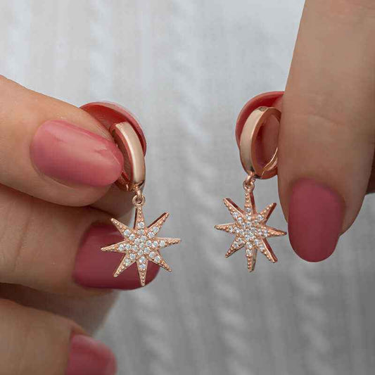 Rose Plated Pendant North Star Women's Silver Earrings