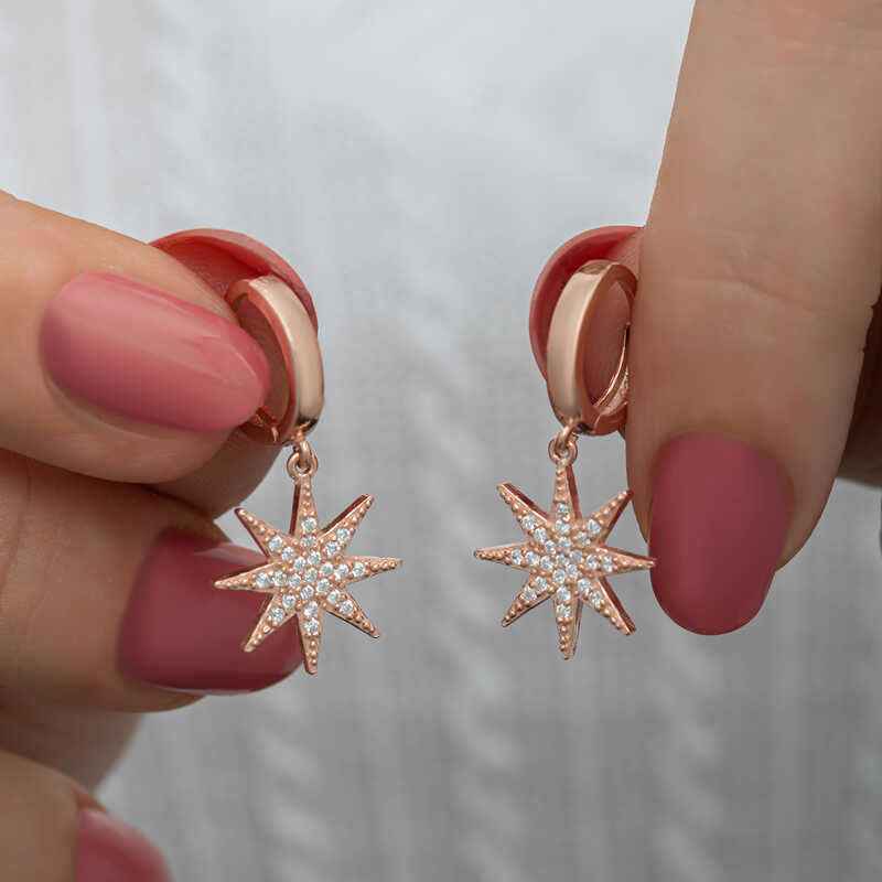 Rose Plated Pendant North Star Women's Silver Earrings