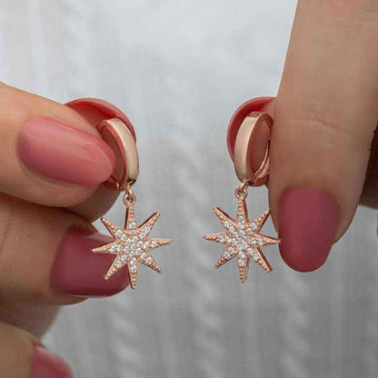 Rose Plated Pendant North Star Women's Silver Earrings