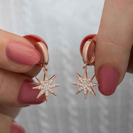 Rose Plated Pendant North Star Women's Silver Earrings