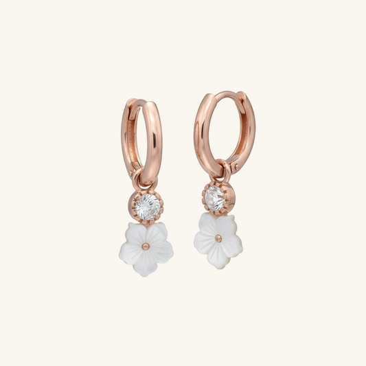 Rose Gold Plated Magnolia Flower Dangle Women's Silver Earrings