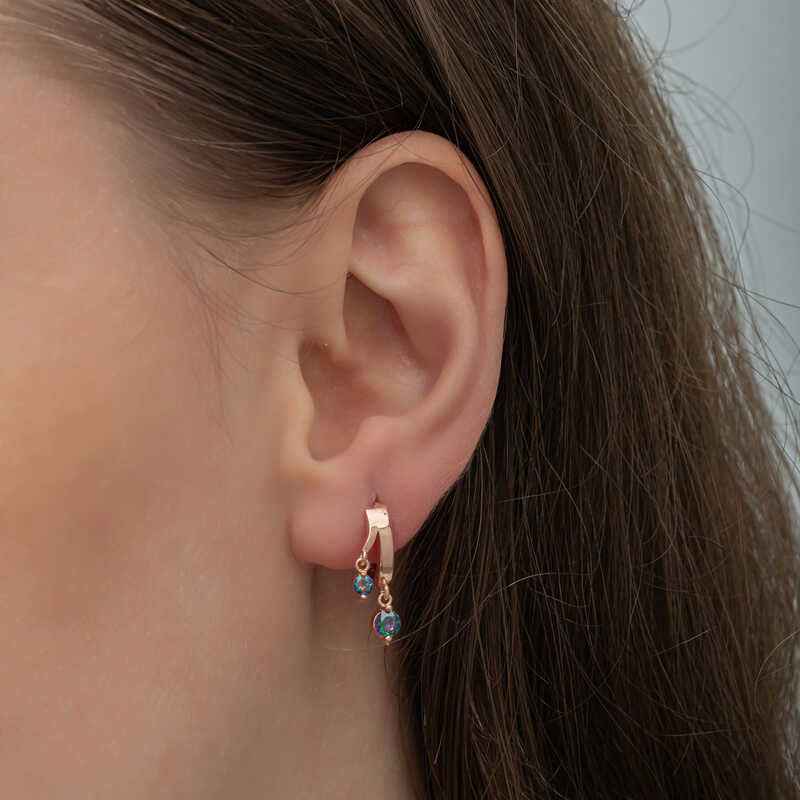 Rose Plated Mystic Topaz Dangle Women's Silver Earrings