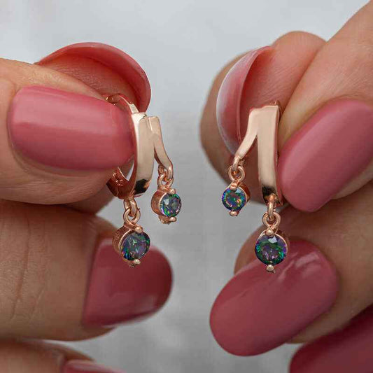 Rose Plated Mystic Topaz Dangle Women's Silver Earrings