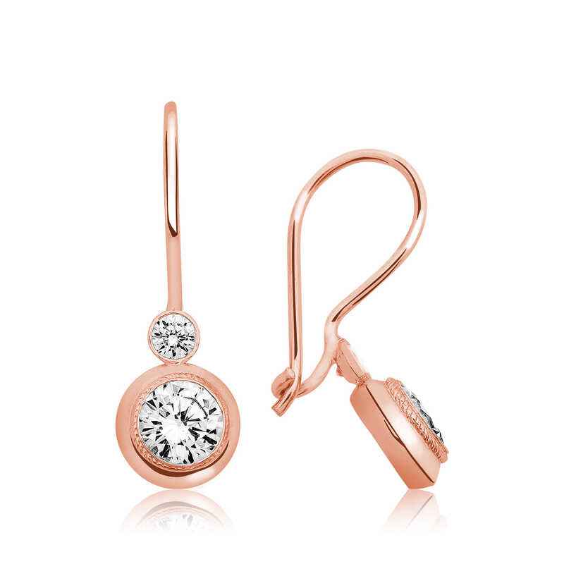 Rose Plated Single Stone Dangle Silver Earrings