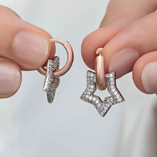 Rose Plated Dangling Star Women's Silver Earrings