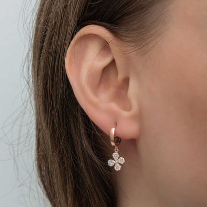 Rose Gold Plated Dangling Clover Women's Silver Earrings