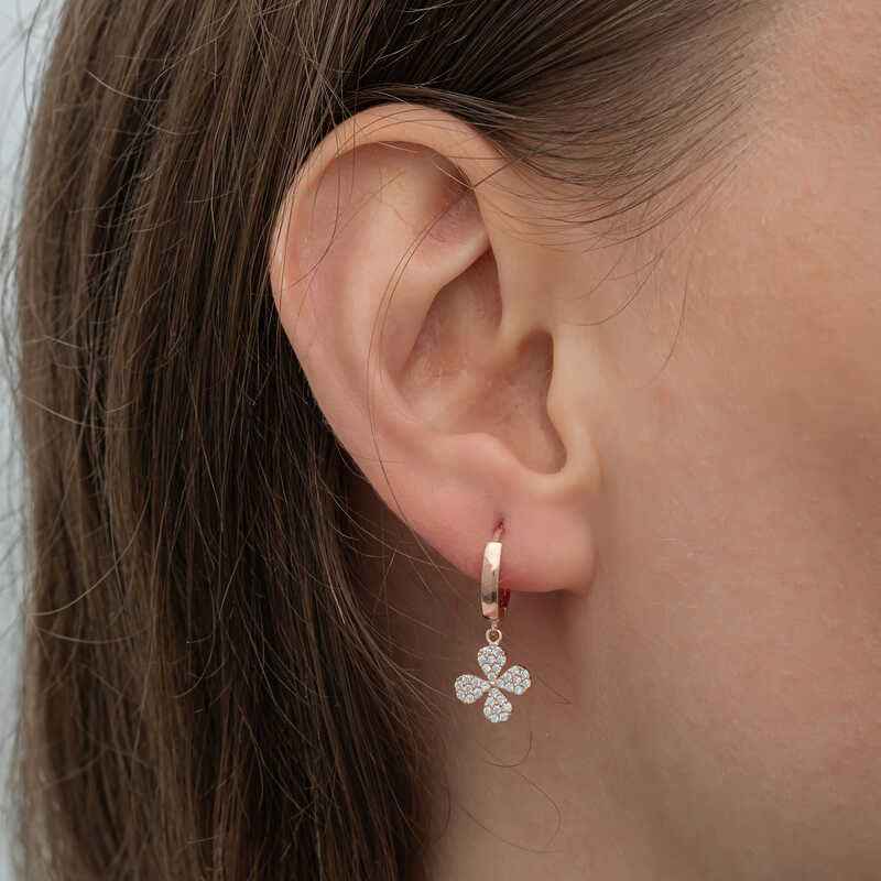Rose Plated Dangling Clover Women's Silver Earrings