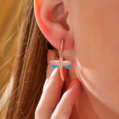 Rose Gold Plated Dragonfly Dangle Women's Silver Earrings