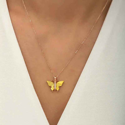 Rose Gold Plated Tiger's Eye Stone Butterfly Women's Silver Necklace