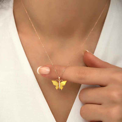 Rose Gold Plated Tiger's Eye Stone Butterfly Women's Silver Necklace