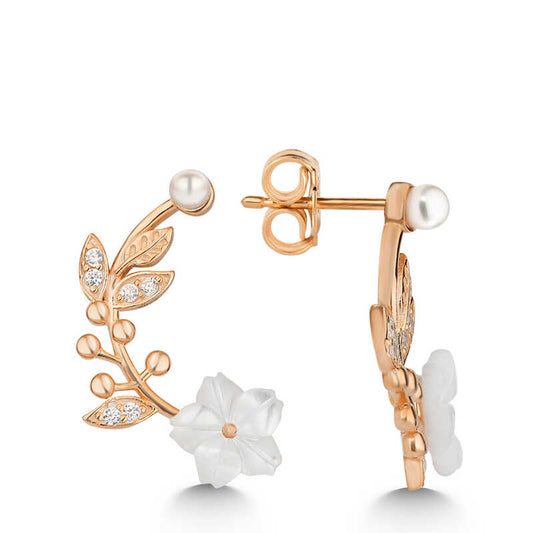 Mother-of-Pearl Flower Stud Women's Rose Plated Silver Earrings