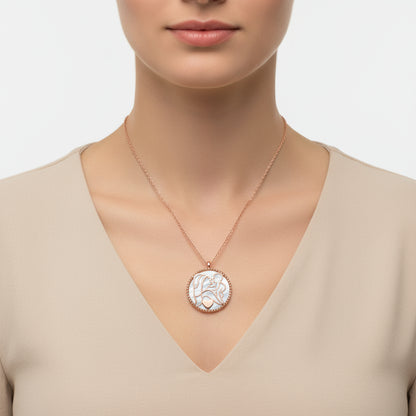 Rose Gold Plated Mother Child Love Pearl Stone Silver Necklace