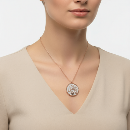 Rose Gold Plated Mother Child Love Pearl Stone Silver Necklace