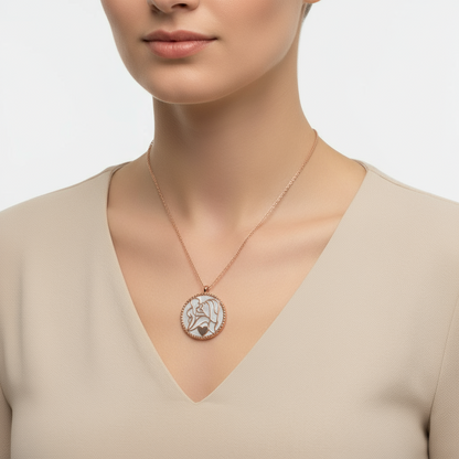 Rose Gold Plated Mother Child Love Pearl Stone Silver Necklace
