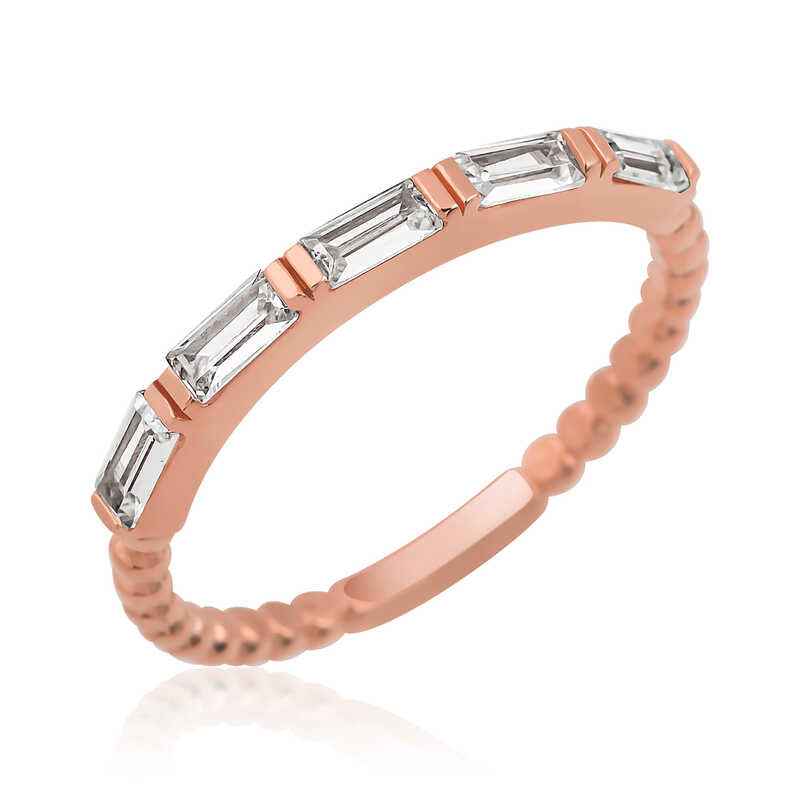 Rose Plated Row Baguette Stone Women's Silver Ring