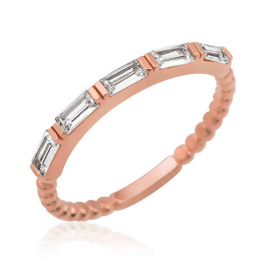 Rose Plated Row Baguette Stone Women's Silver Ring