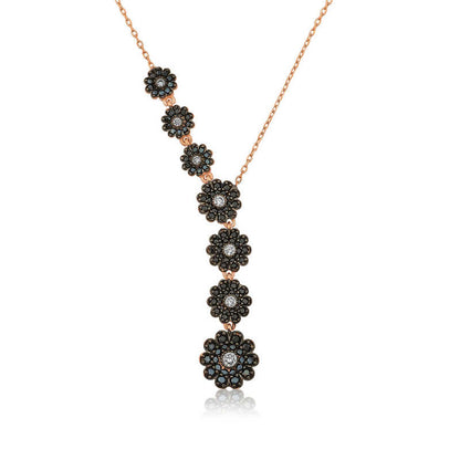 Rose Plated Floral Arrangement Silver Necklace