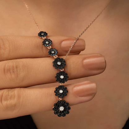 Rose Plated Floral Arrangement Silver Necklace
