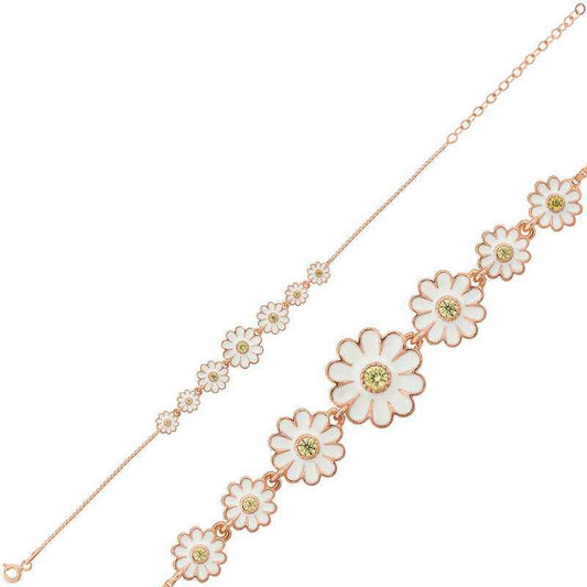 Rose Plated Daisy Chain Women's Silver Bracelet
