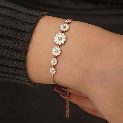 Rose Plated Daisy Chain Women's Silver Bracelet