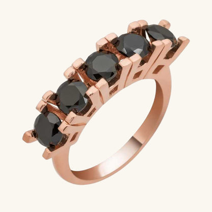 Rose Plated Black 5 Stone Women's Silver Ring
