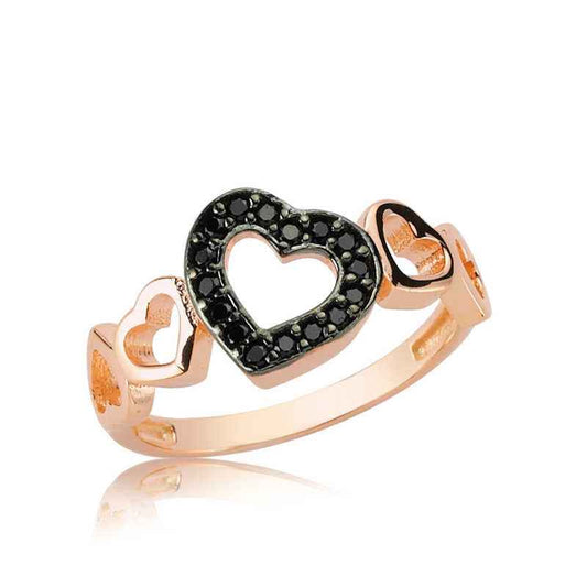 Black Heart Women's Rose Plated Silver Ring