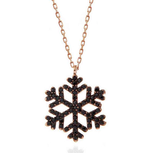 Rose Plated Black Stone Snowflake Women's Silver Pendant