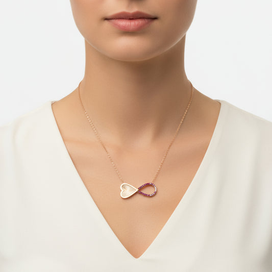 Rose Plated Infinite Heart Women's Silver Necklace