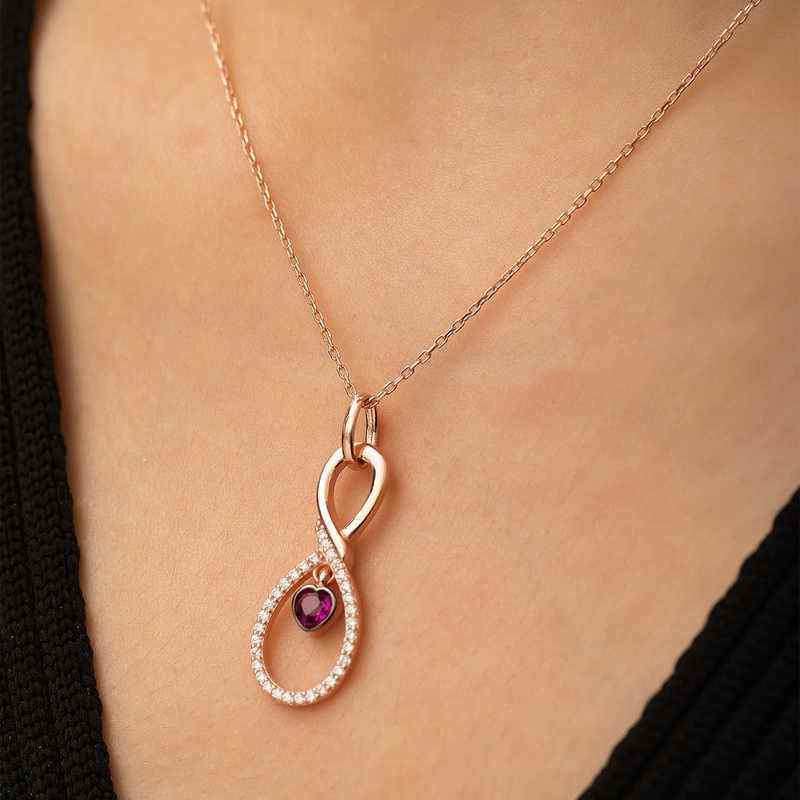 Rose Plated Infinite Heart Silver Necklace