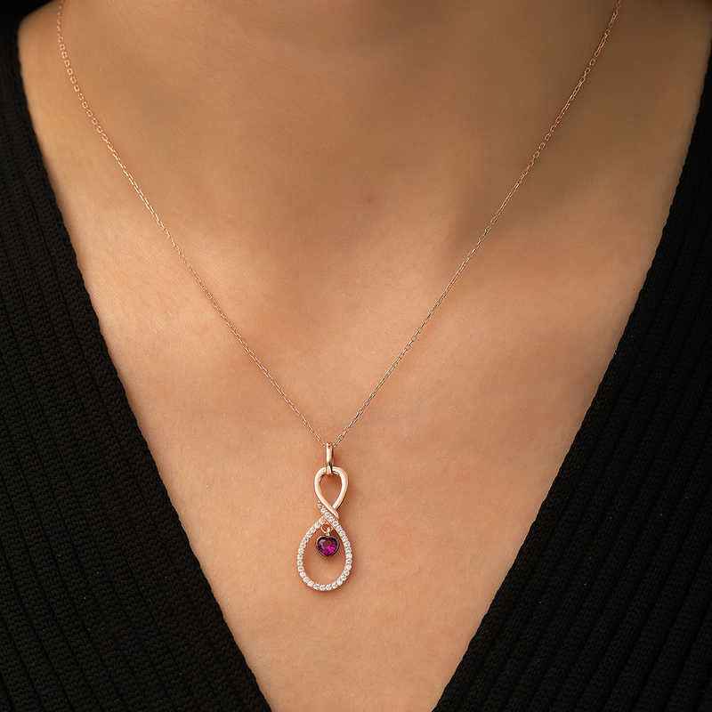 Rose Plated Infinite Heart Silver Necklace