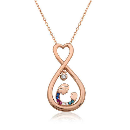 Rose Plated Infinite Heart Mother & Child Silver Necklace
