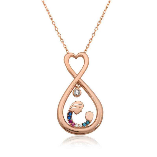 Rose Plated Infinite Heart Mother & Child Silver Necklace