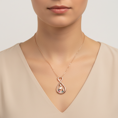 Rosévergoldete Halskette mit unendlichem Herz und Mutter-Kind-Anhänger