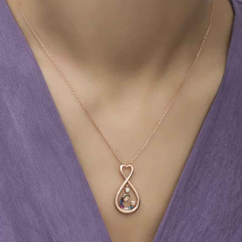 Rose Plated Infinite Heart Mother & Child Silver Necklace