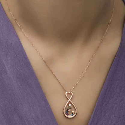 Rose Plated Infinite Heart Mother & Child Silver Necklace