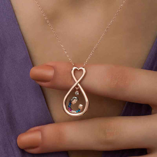 Rose Plated Infinite Heart Mother & Child Silver Necklace