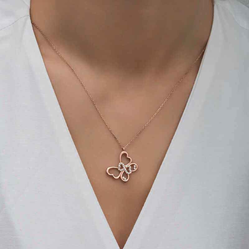 Rose Plated Infinity Butterfly Women's Silver Necklace