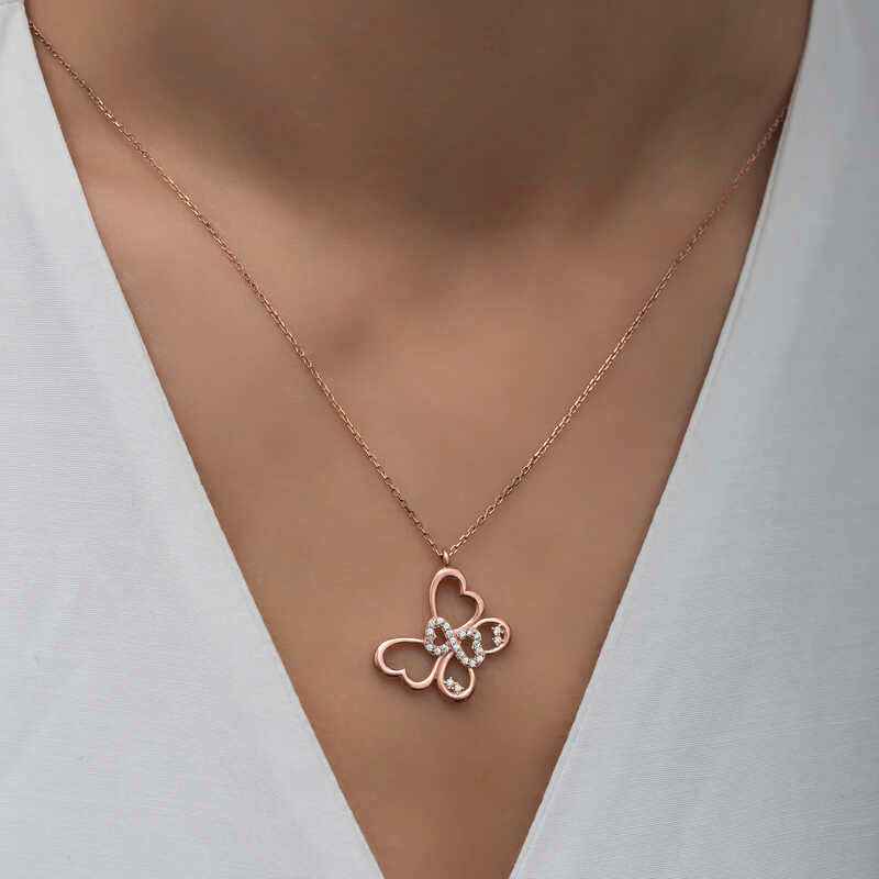 Rose Plated Infinity Butterfly Women's Silver Necklace