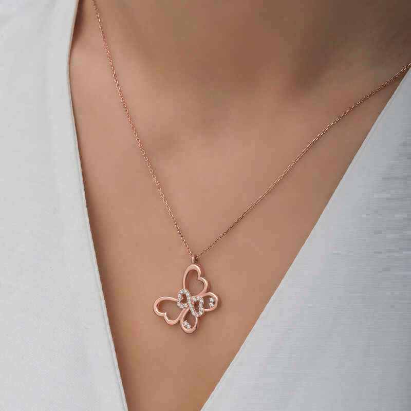 Rose Plated Infinity Butterfly Women's Silver Necklace