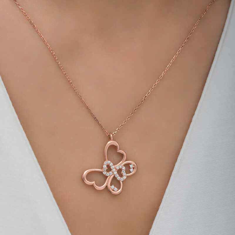Rose Plated Infinity Butterfly Women's Silver Necklace