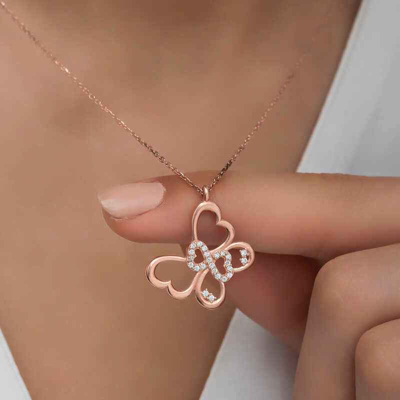 Rose Plated Infinity Butterfly Women's Silver Necklace